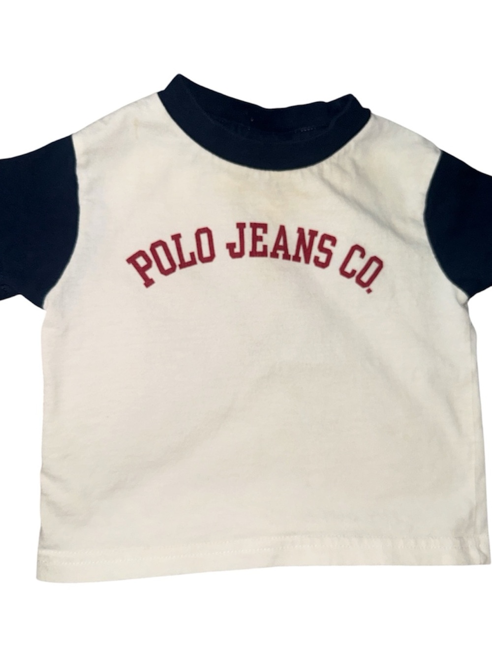 Polo by Ralph Lauren White Tee with Navy Sleeves and Red Logo